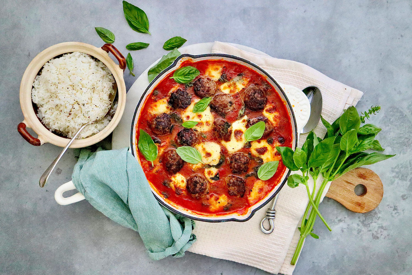 Baked Beef Meatballs - with Tomato Basil Fiore Di Latte and Jasmine Rice | Harris Farm Online