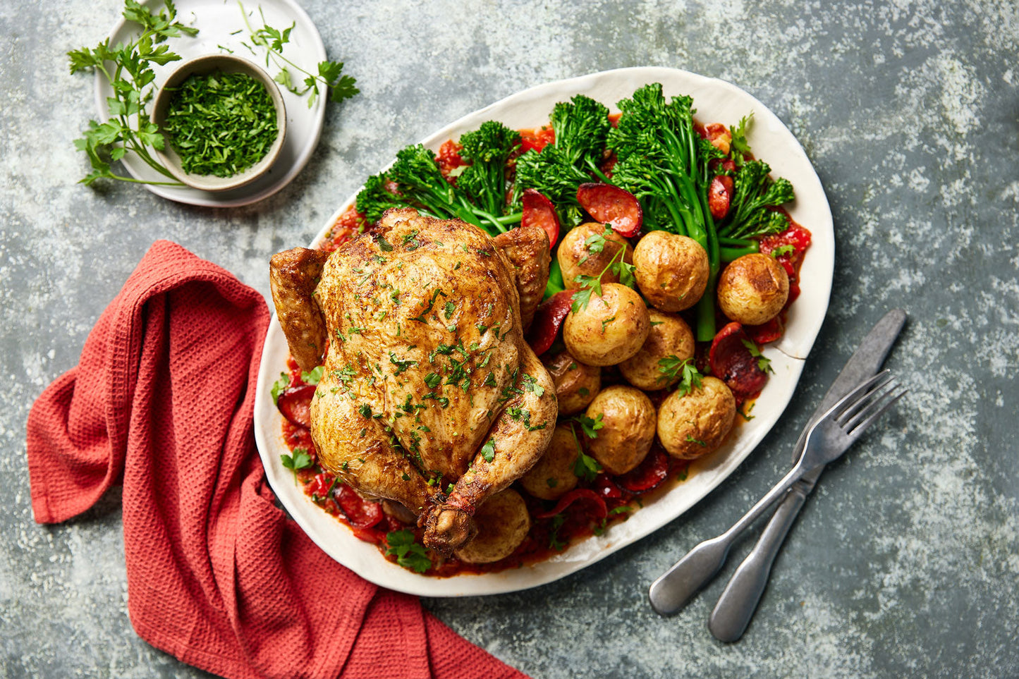 Roasted Chicken - with Patatas Bravas