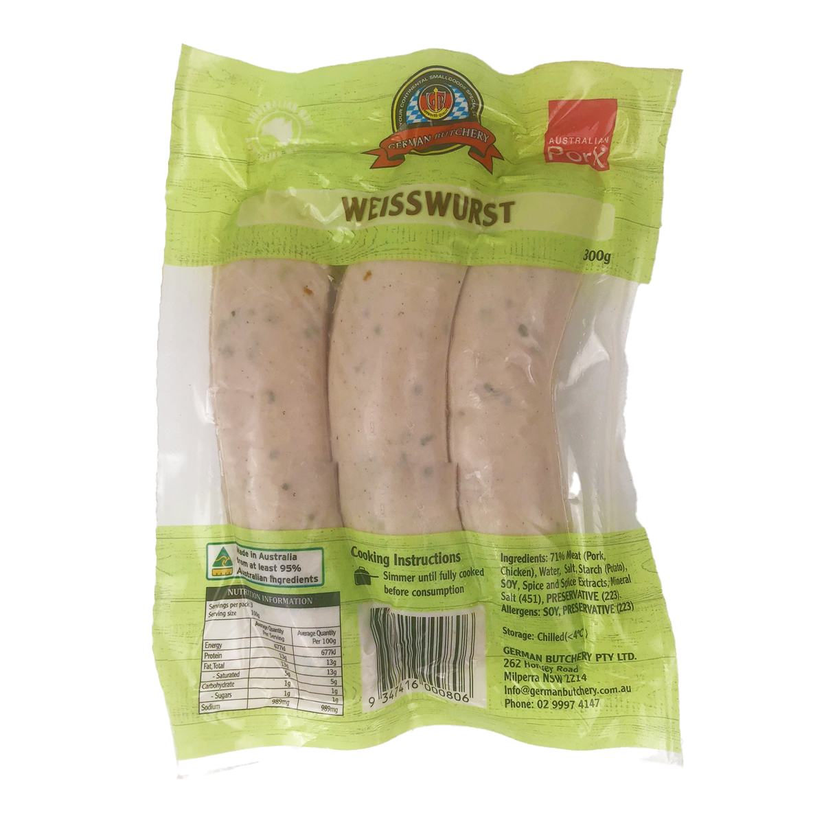 German Butchery Weisswurst 300g