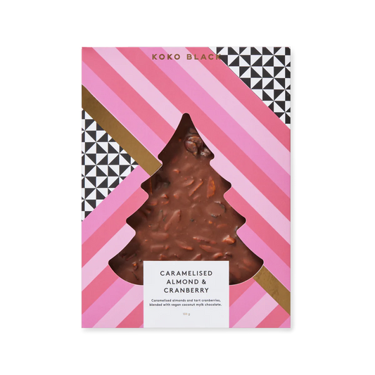 Koko Black Milk Chocolate Caramelised Almond and Cranberry Twinkling Tree 150g