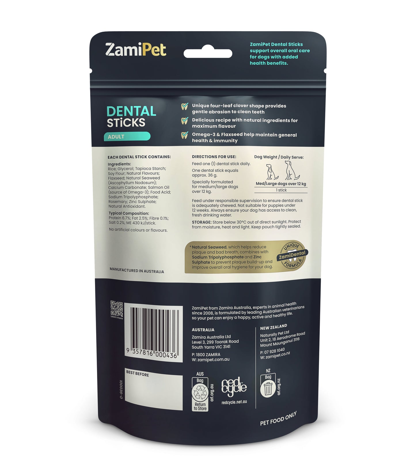 ZamiPet Dental Sticks Adult Med/Large Dogs x6 200g