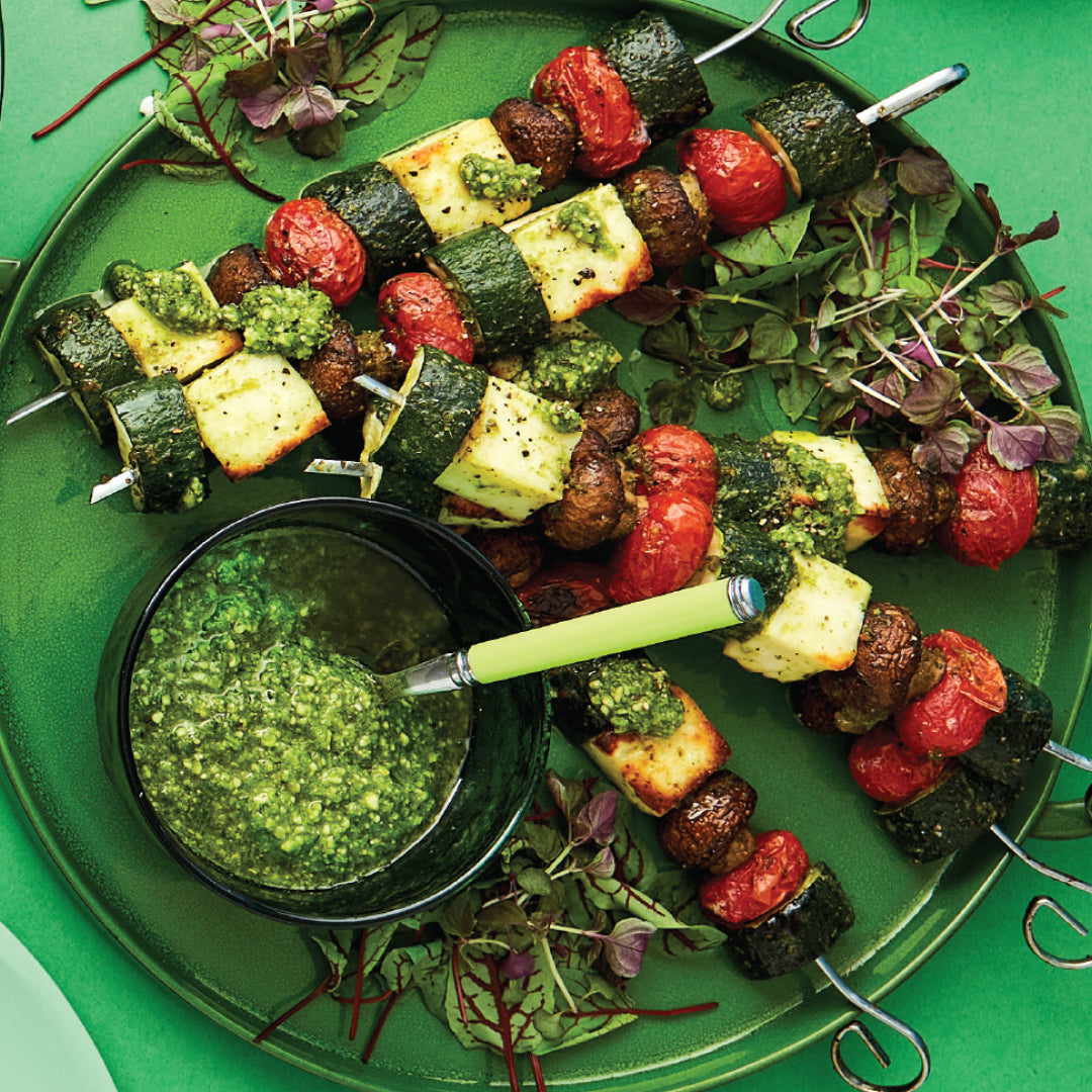 Zucchini & Halloumi Skewers - with Pesto | Harris Farm Online