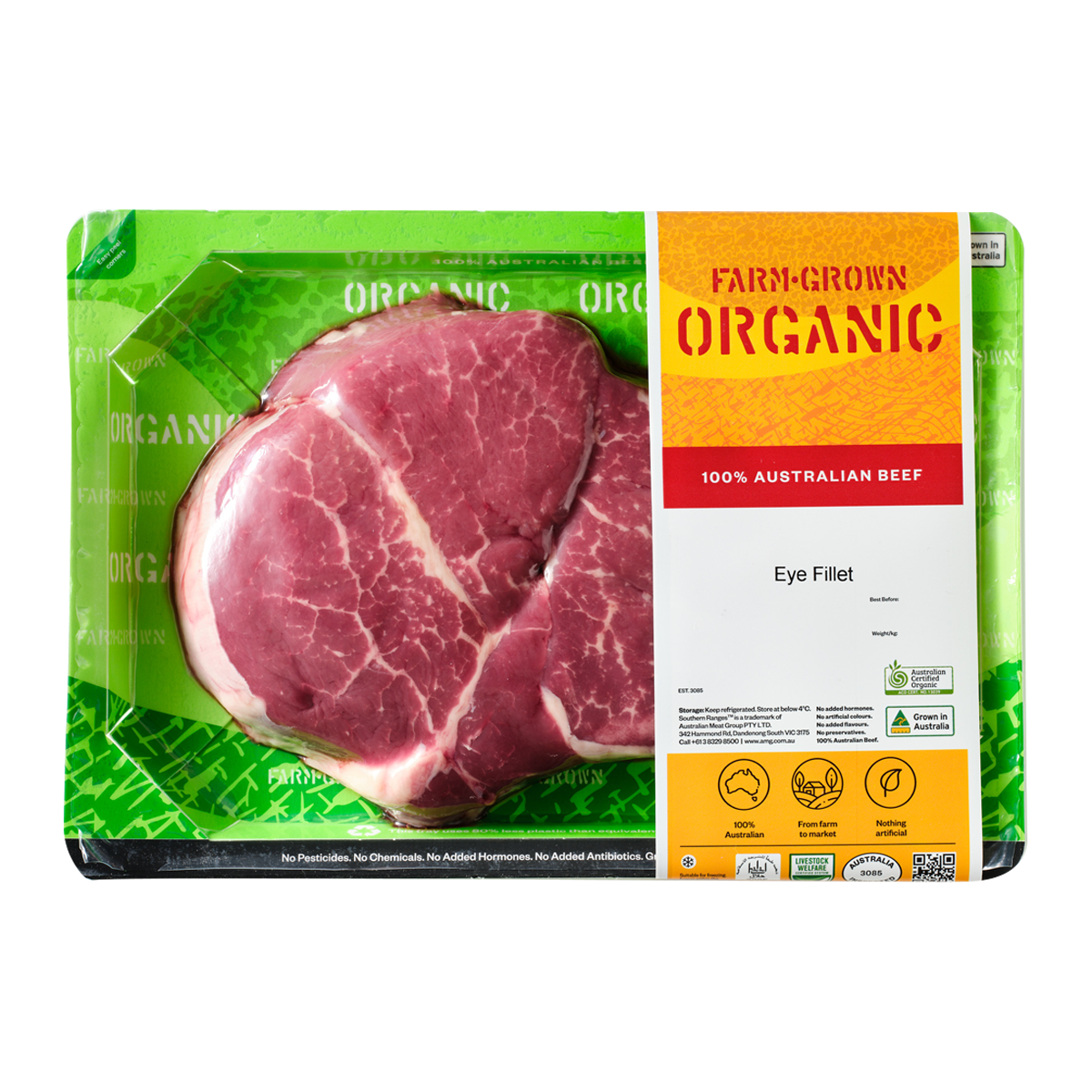 Farm Grown Organic Beef Eye Fillet Steak 250-350g