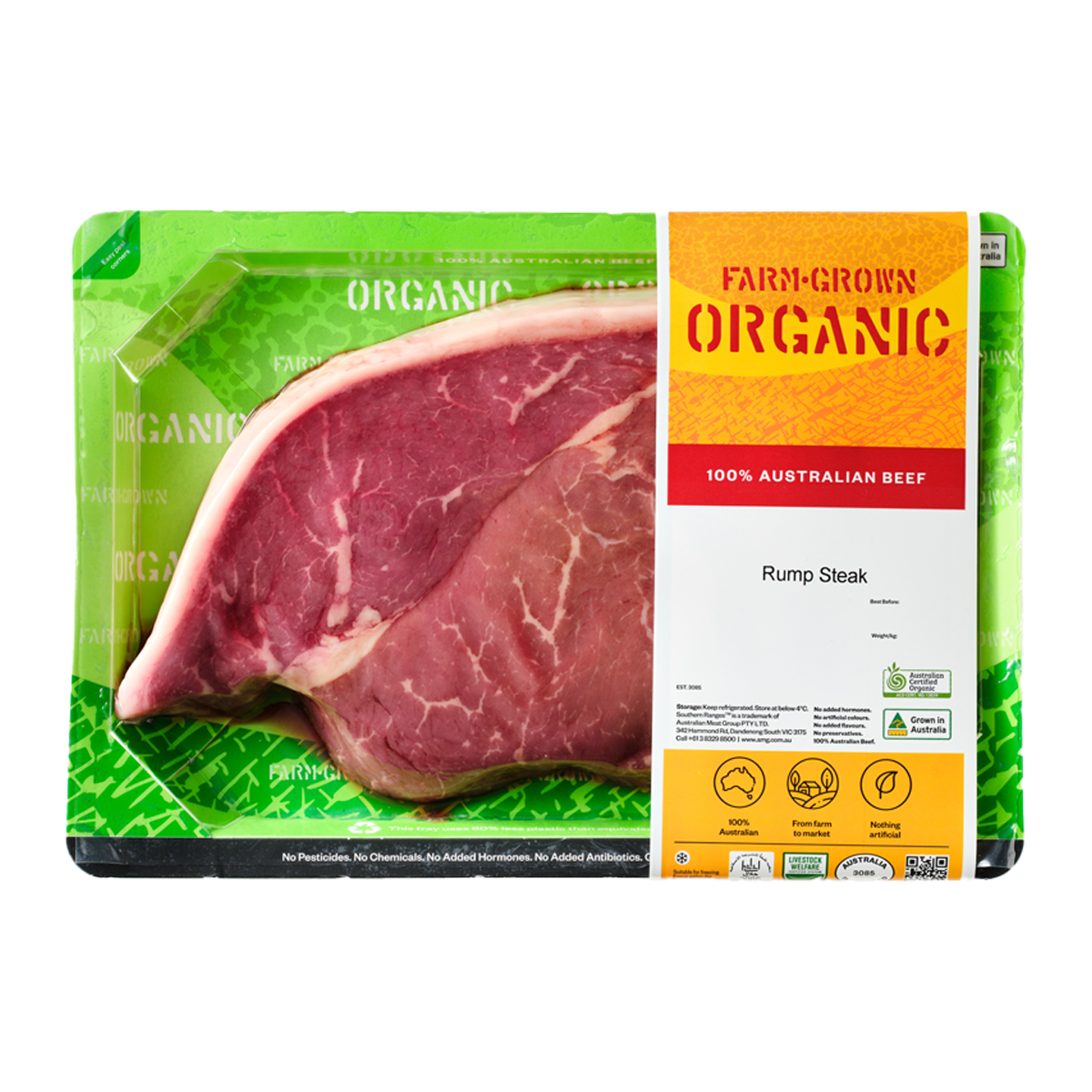 Farm Grown Organic Beef Rump Steak 250-350g