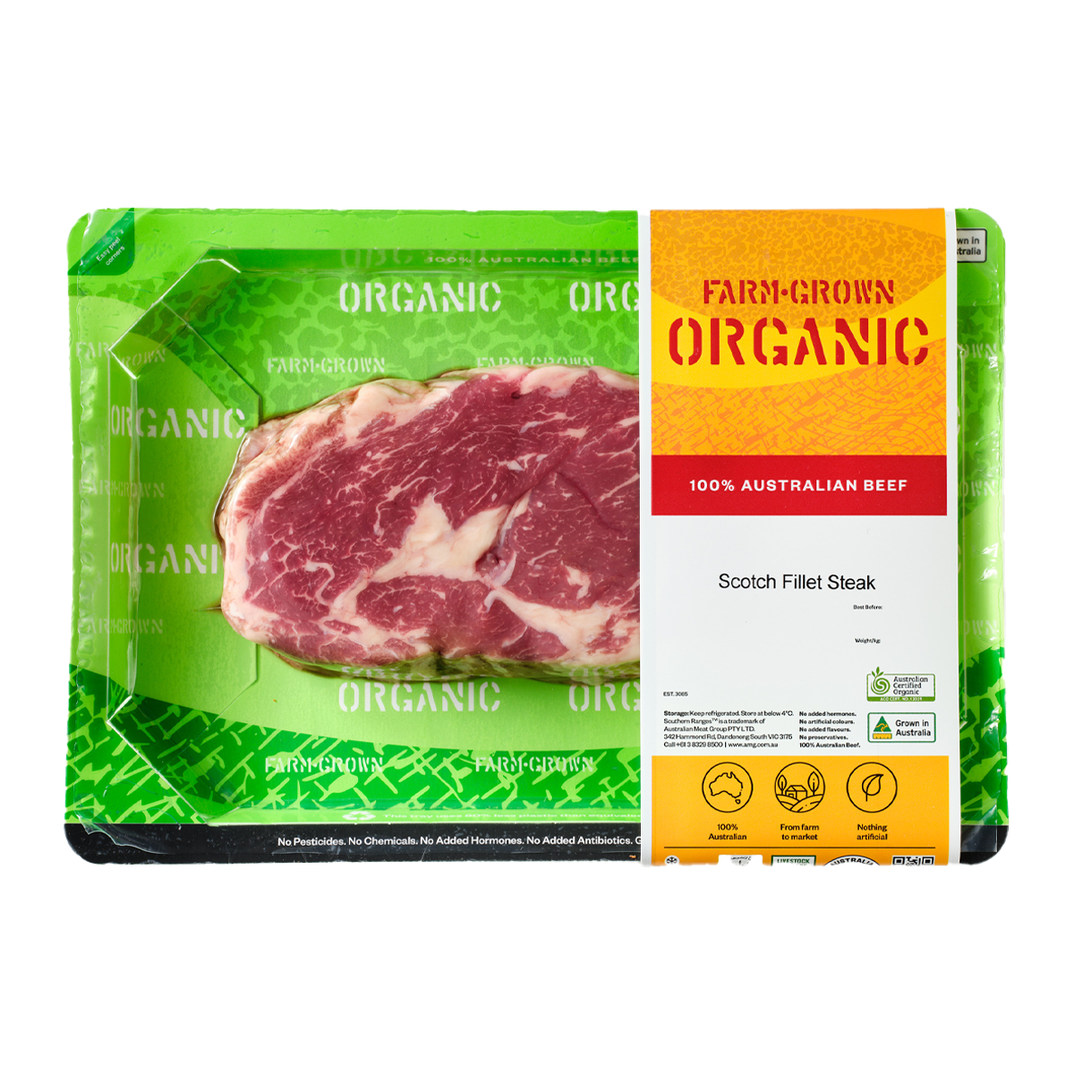 Farm Grown Organic Beef Scotch Steak 150-250g